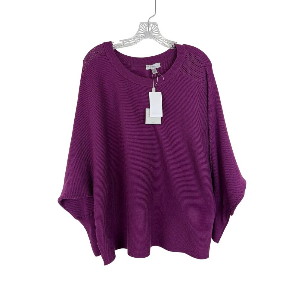 Cupio Womens‎ Ribbed Soft Knit Sweater 1X Purple Balloon Sleeve NWT